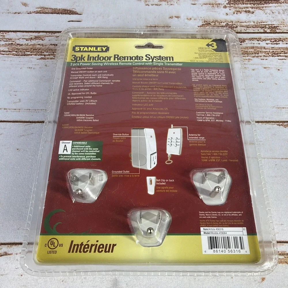 NEW SEALED Stanley Wireless Remote Outlet System 3-Pack 80ft Range PK305